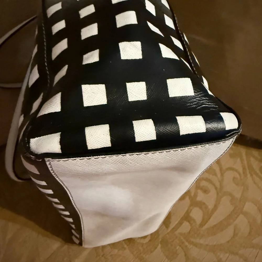 Coach Madison East West Tote Gingham Black & White Print Saffiano Leather - Picture 10 of 17